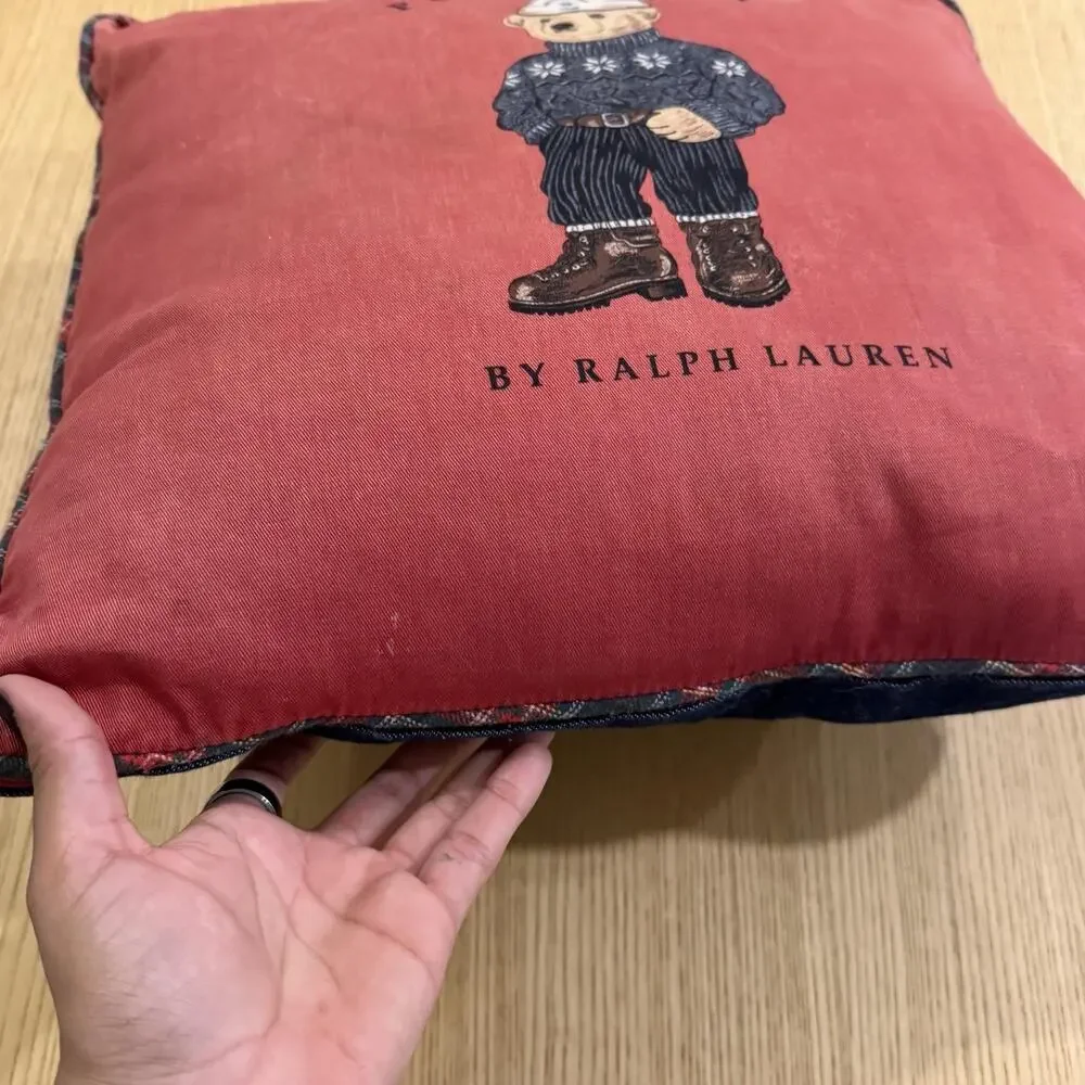 Ralph Lauren Polo Bear Throw Pillow Washed Red 18x18 Square Cotton Blend Indoor
